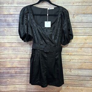 NWT Lavender Brown Madison Belted Romper Black Satin Brocade